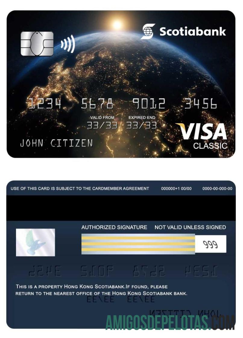 Cartão Scotiabank Visa Classic de Hong Kong modelo